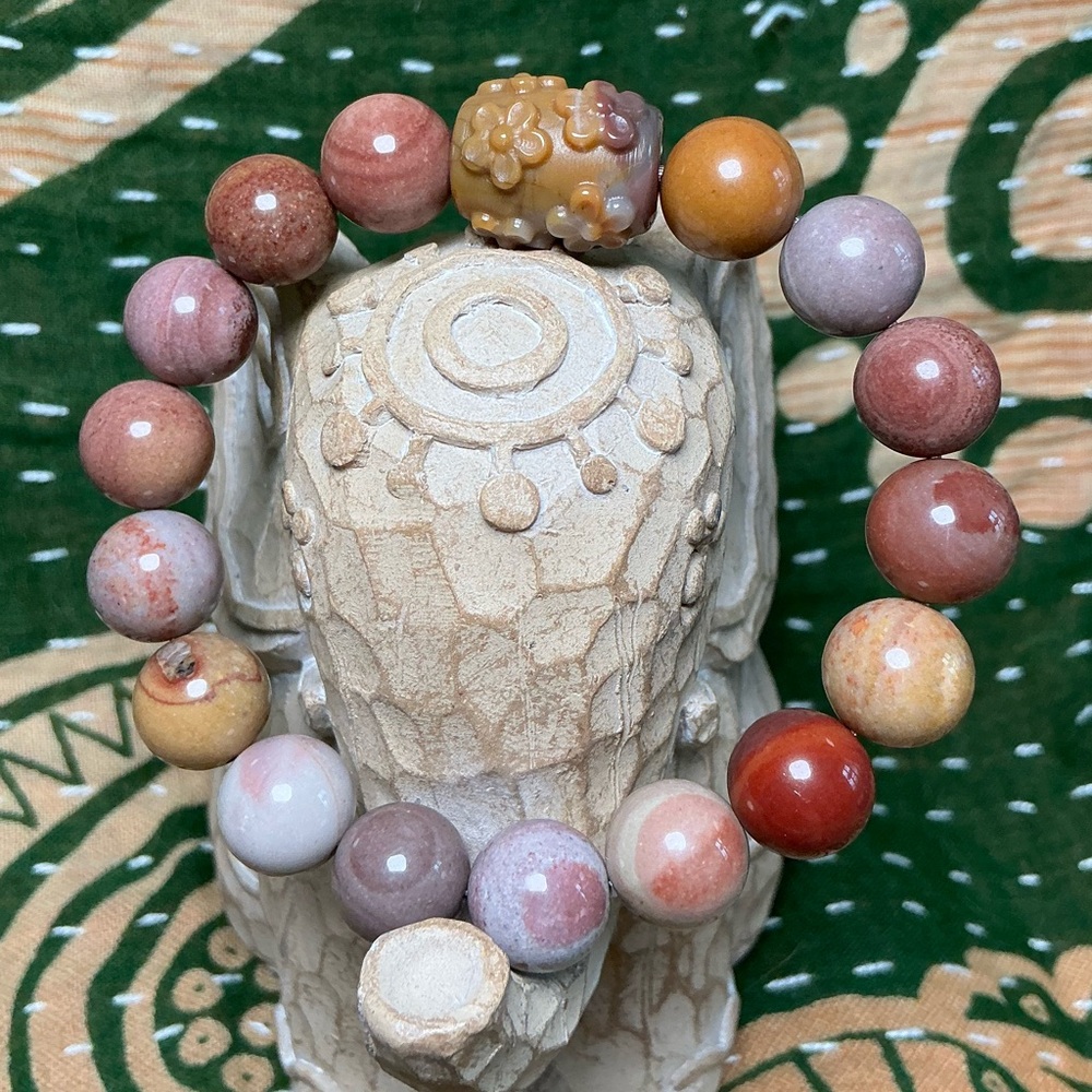 Ocean Agate 11mm with Alashan Flower Barrel Bead